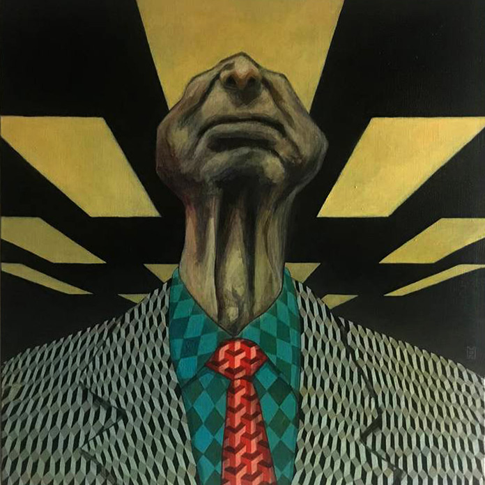 Een acryl schilderij door Ward De Graeve van een man